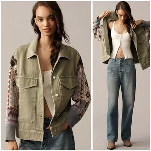 Anthropologie, Pilcro Sweater Sleeve Utility Jacket In Olive Green